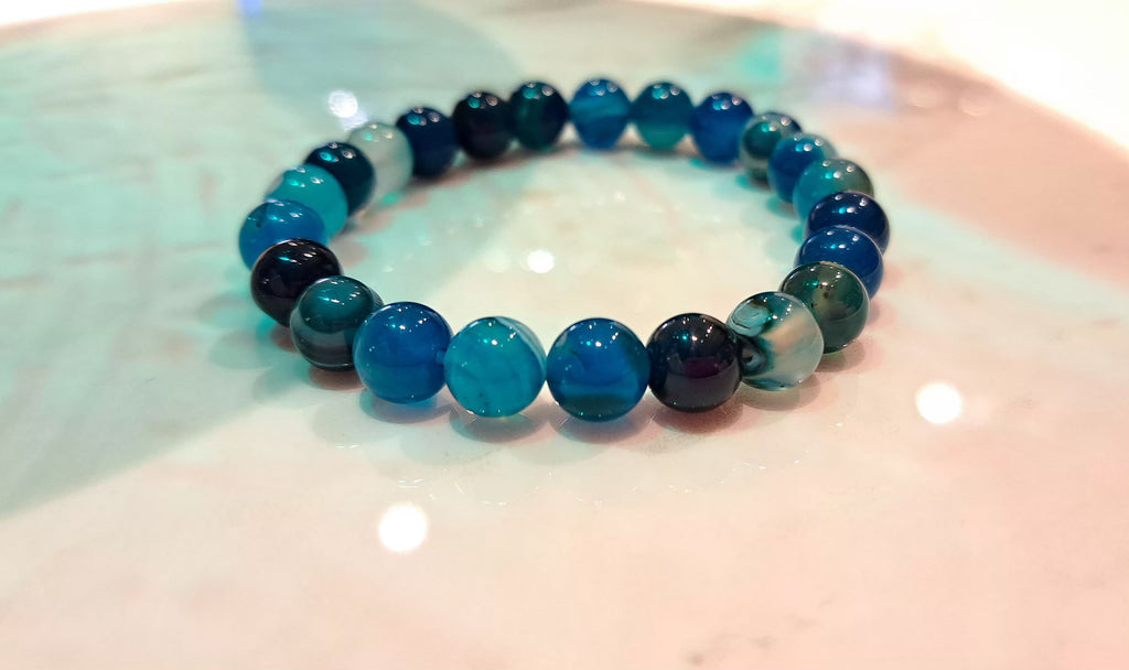 Bracciale artigianale in Agata Blu Striata pietre naturali handmade GM_Creations