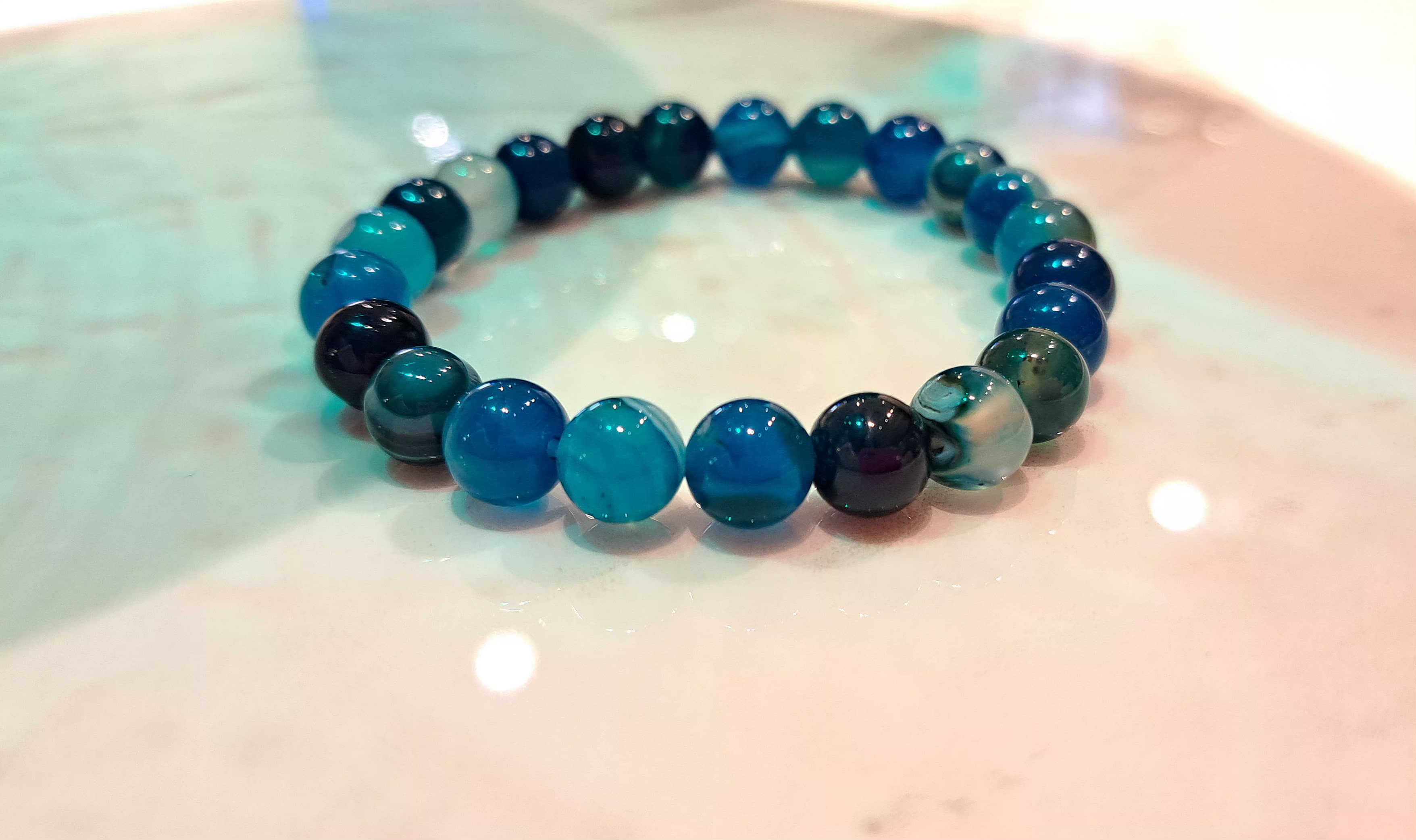 Bracciale artigianale in Agata Blu Striata pietre naturali handmade GM_Creations
