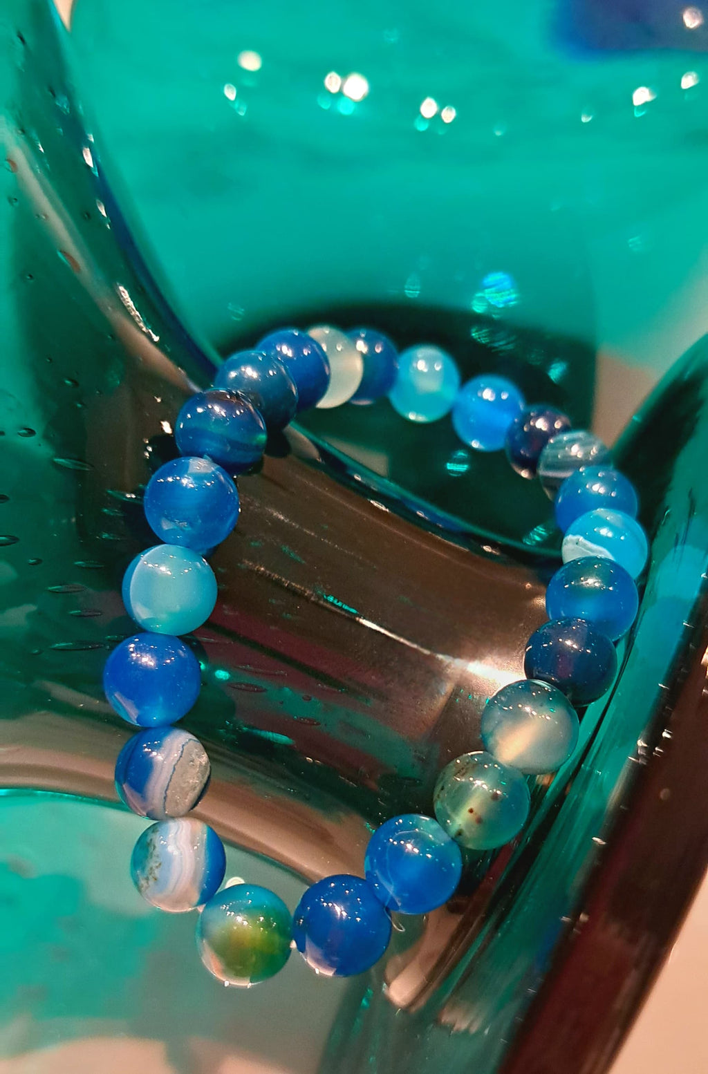 Bracciale artigianale in Agata Blu Striata pietre naturali handmade GM_Creations
