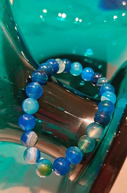 Bracciale artigianale in Agata Blu Striata pietre naturali handmade GM_Creations