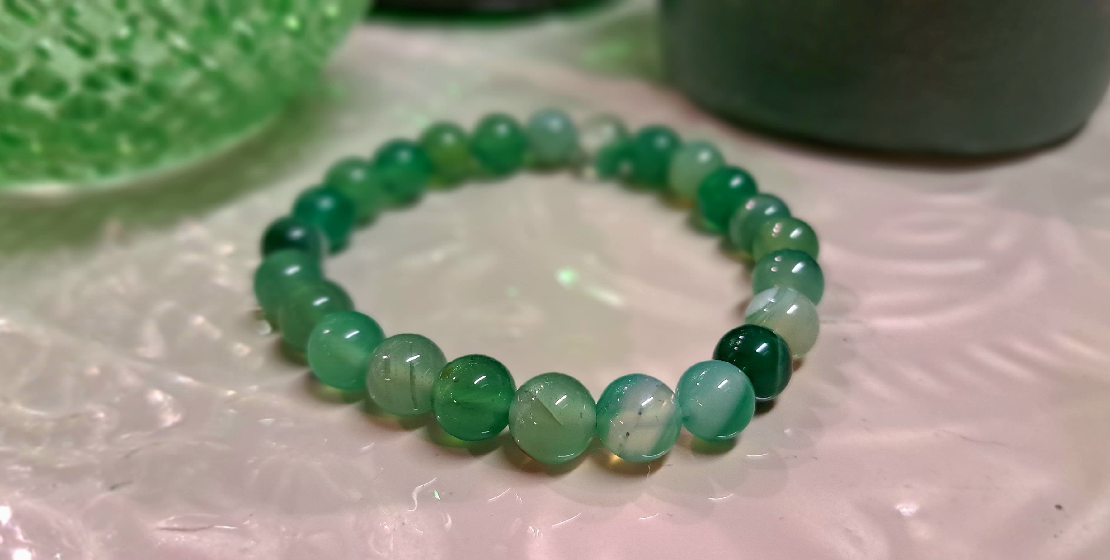 Bracciale artigianale in Agata Verde Striata pietre naturali handmade GM_Creations