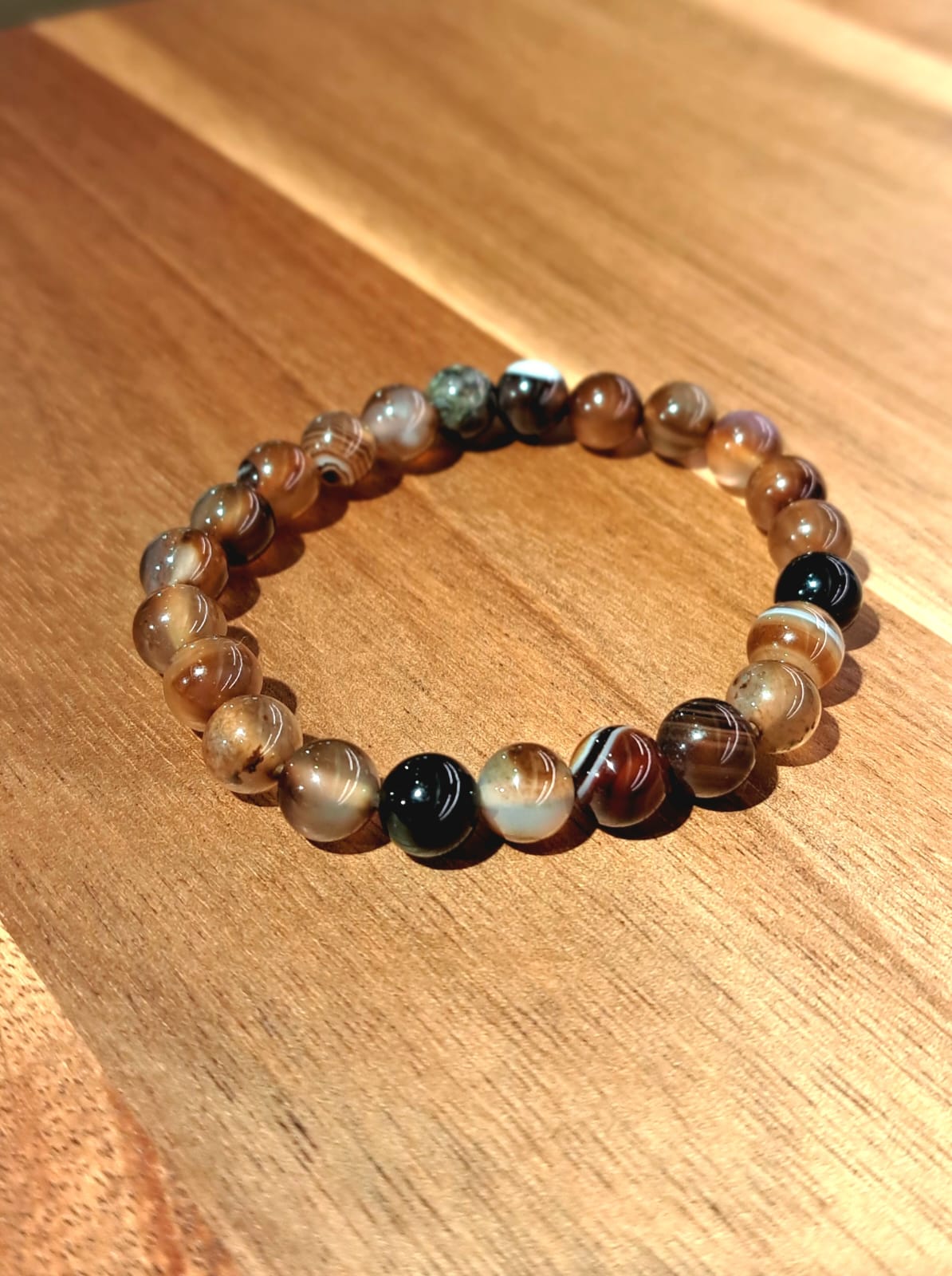 Bracciale artigianale in Agata Marrone Striata pietre naturali handmade GM_Creations