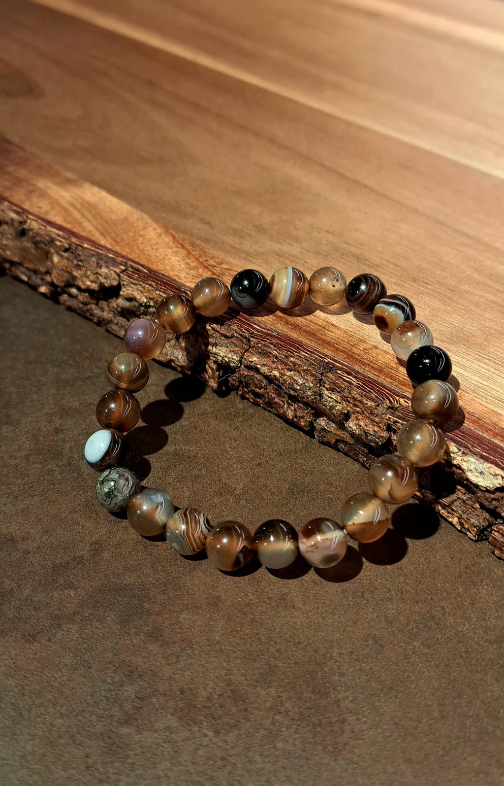 Bracciale artigianale in Agata Marrone Striata pietre naturali handmade GM_Creations