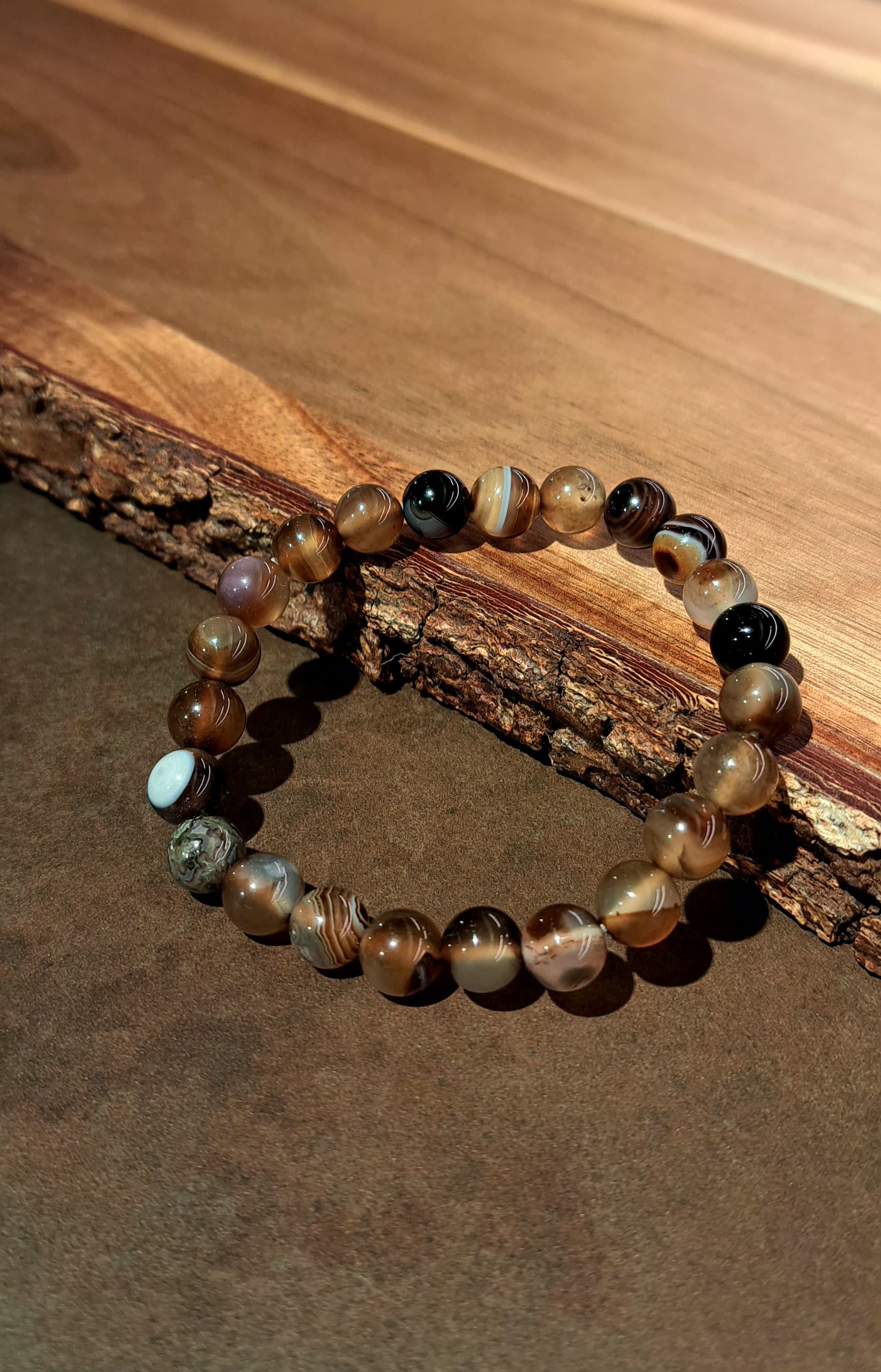 Bracciale artigianale in Agata Marrone Striata pietre naturali handmade GM_Creations