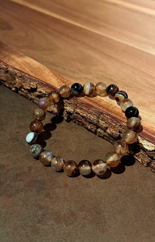 Bracciale artigianale in Agata Marrone Striata pietre naturali handmade GM_Creations
