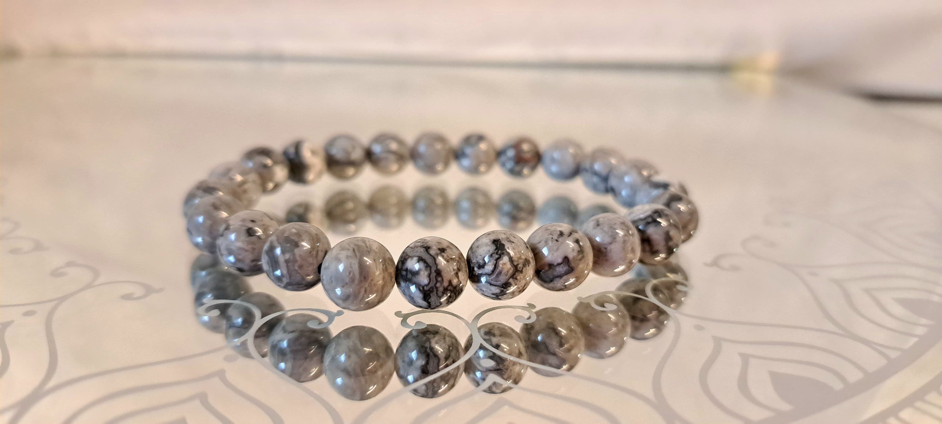 Bracciale artigianale in Diaspro Grigio Striato pietre naturali handmade GM_Creations