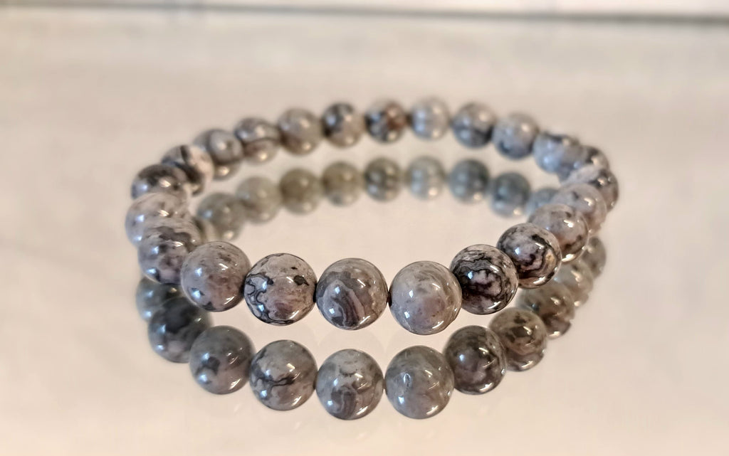 Bracciale artigianale in Diaspro Grigio Striato pietre naturali handmade GM_Creations