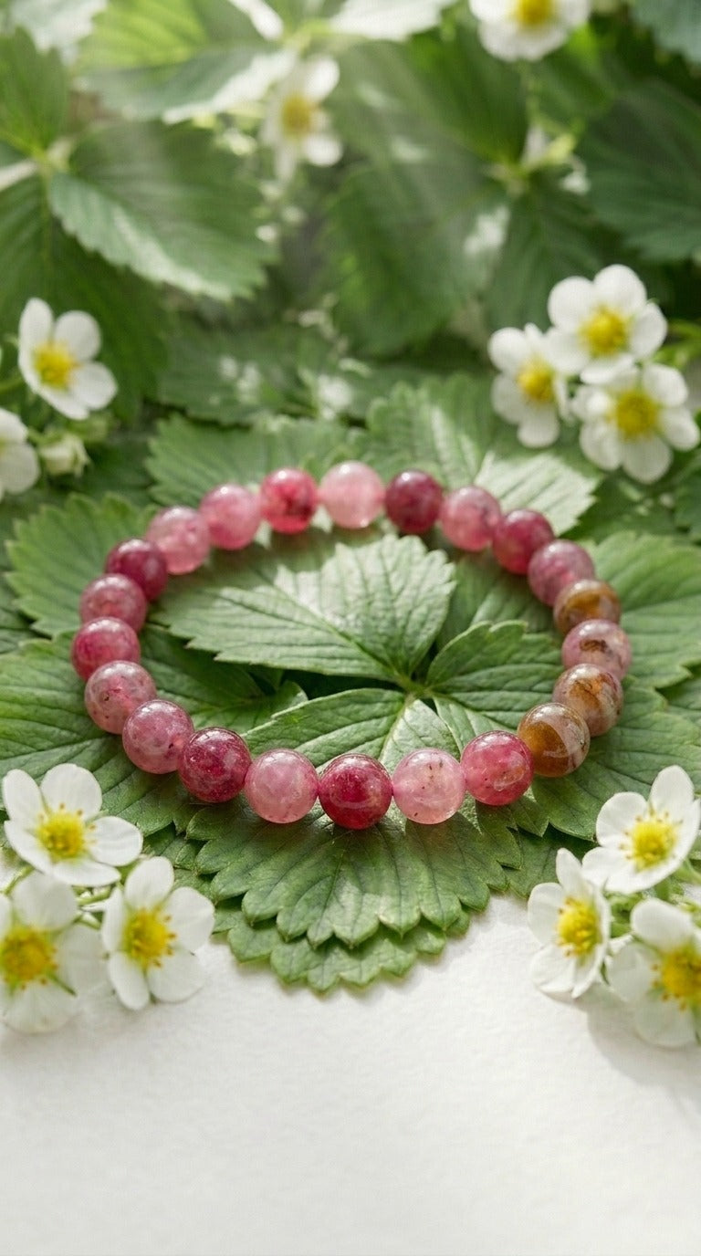 Bracciale artigianale in Quarzo Fragola pietre naturali handmade GM_Creations